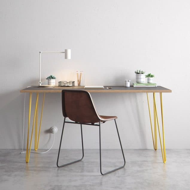 The Hairpin Leg Co Grey desk yellow legs