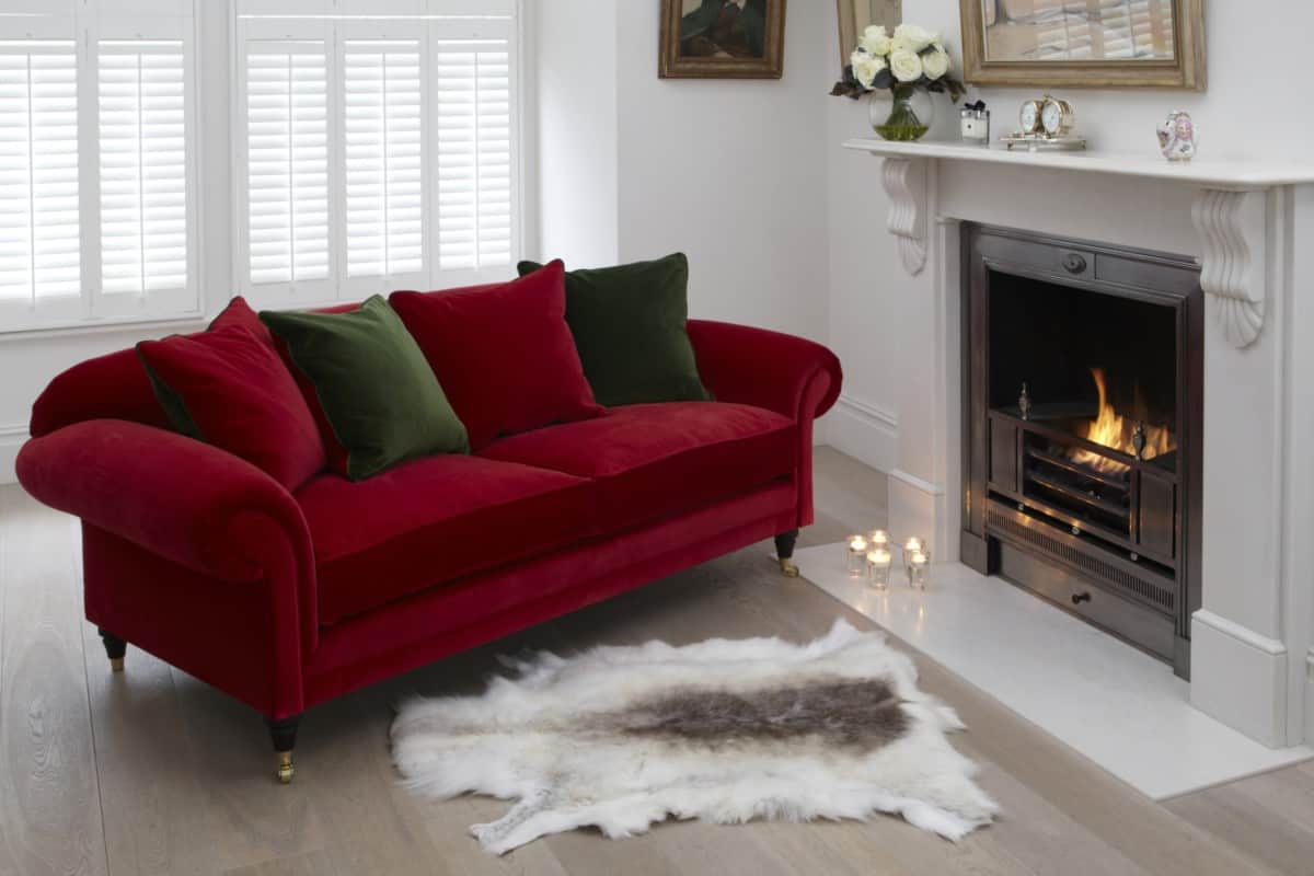 Traditional red velvet sofas from Darlings of Chelsea