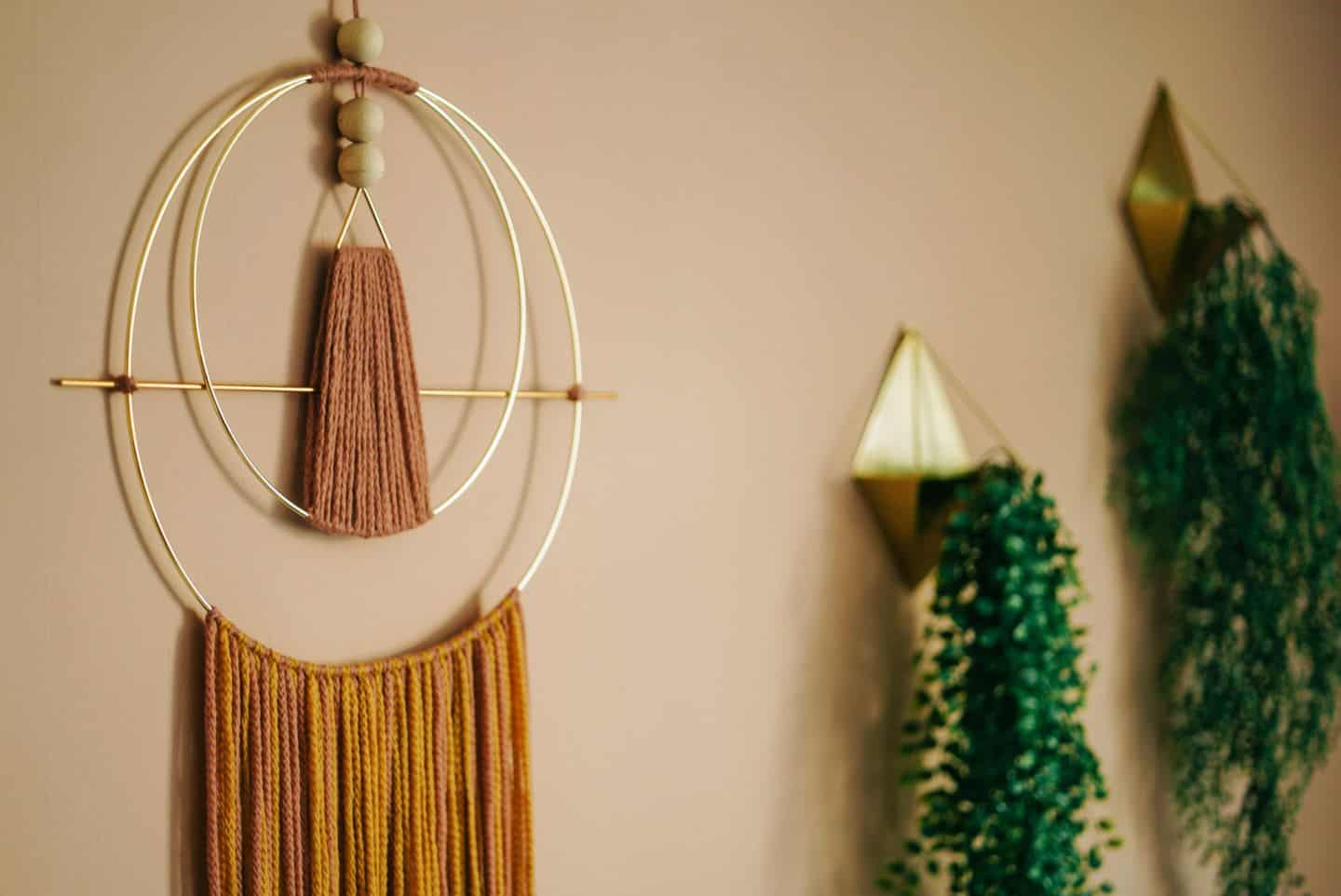 Plants and a wall hanging at The Tribe, a coworking space for female entrepreneurs in Totnes, Devon