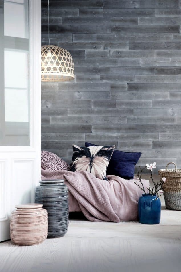 +TIMBER peel and stick wooden panels in Cloud Grey