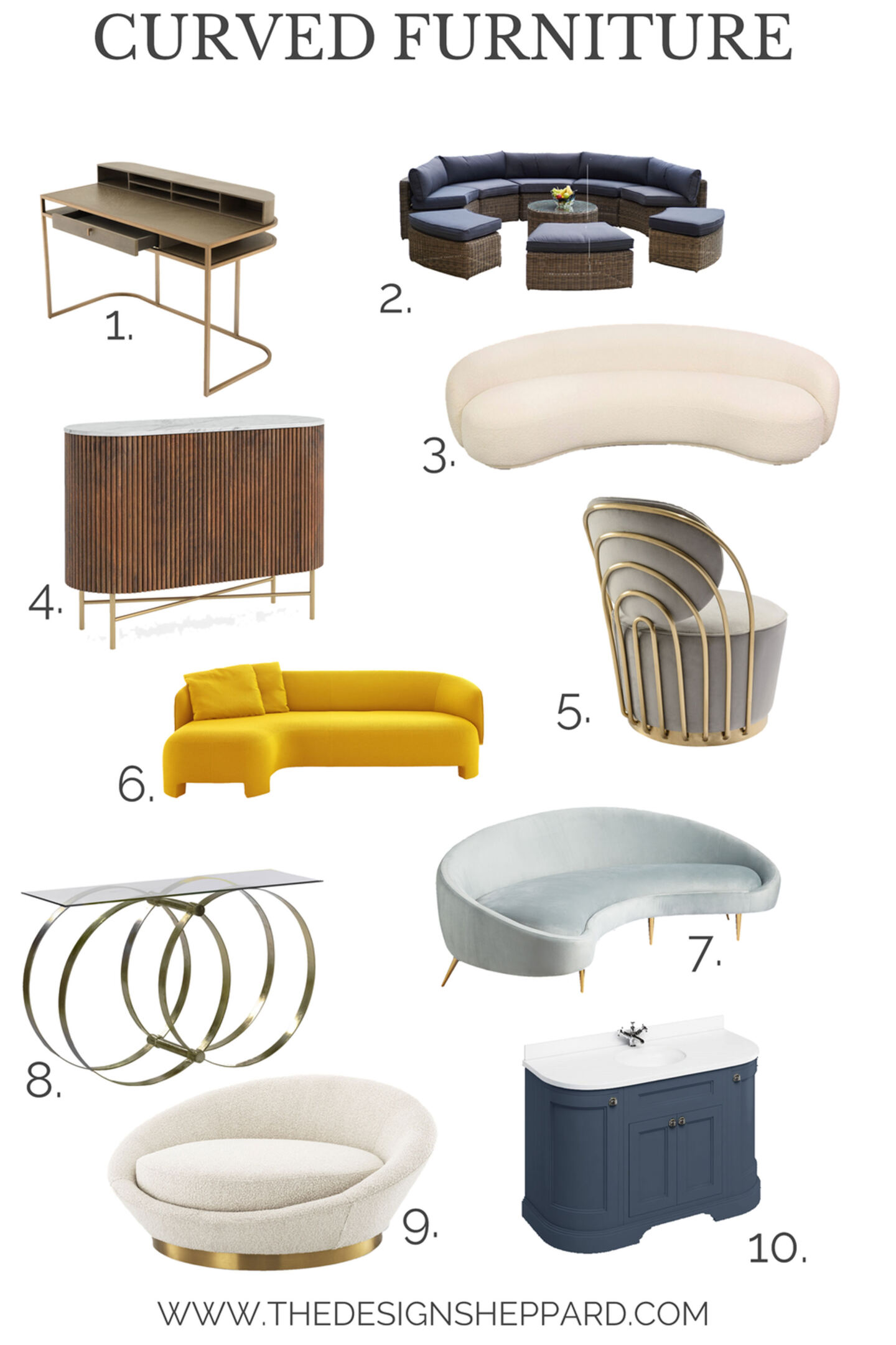 Pinterest board featuring 10 types of curved furniture.