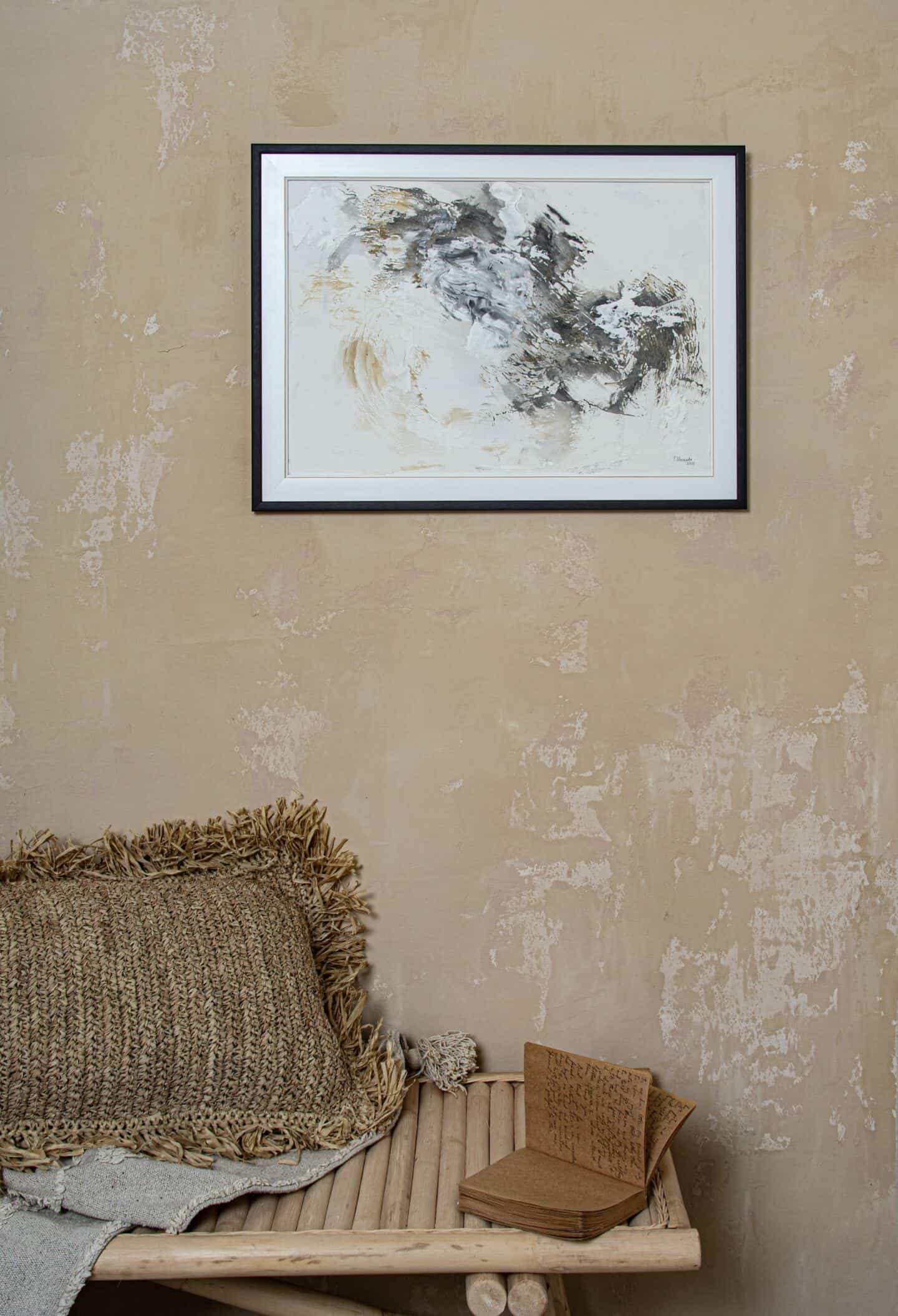 Textured walls created by Tanya Vacarda using clay plaster on a pure cotton base that can be applied like wallpaper.  