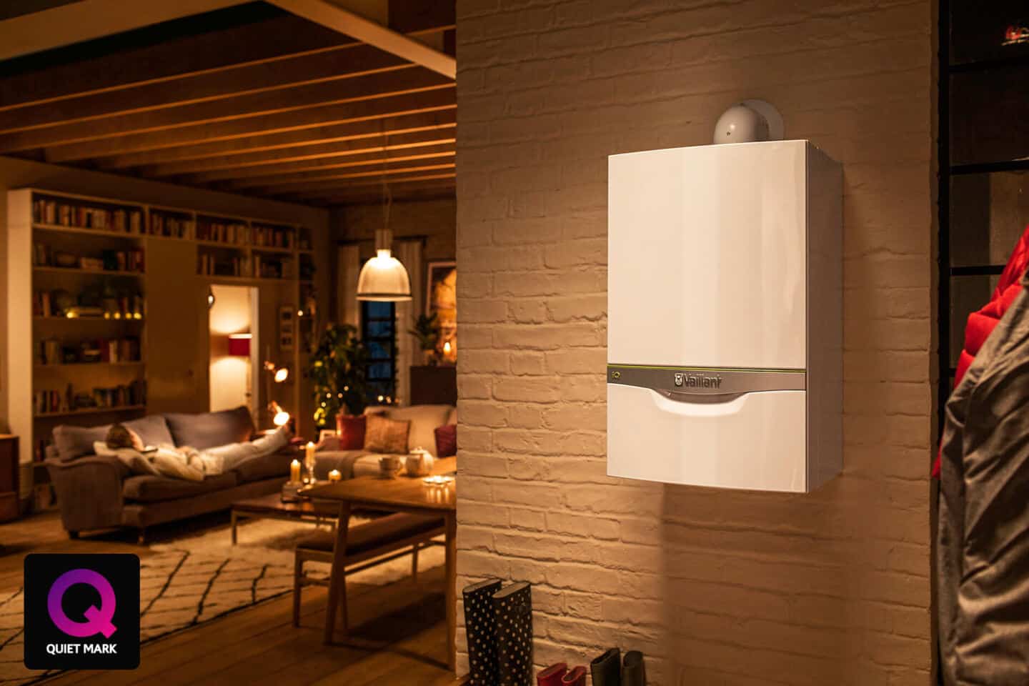 A wall hung boiler in a cosy home