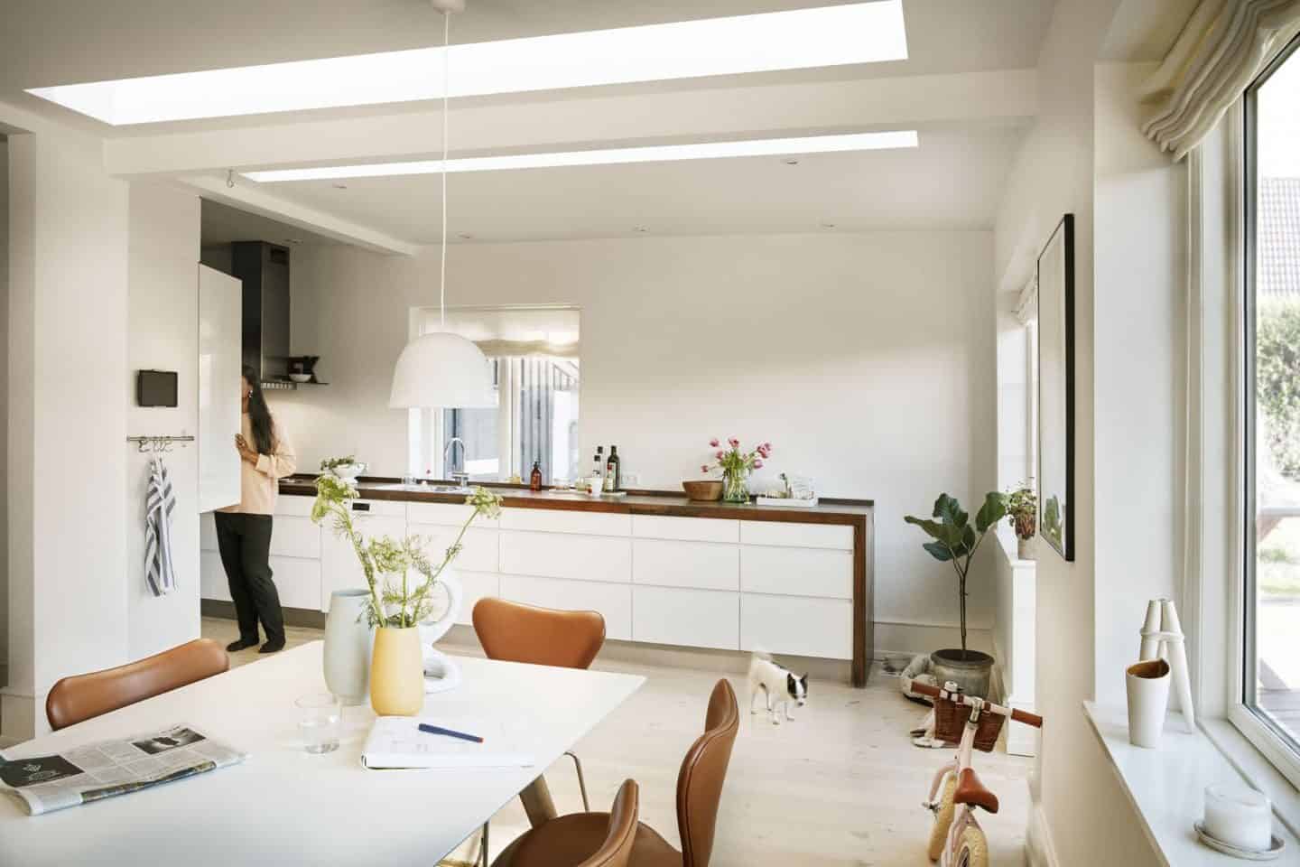 Vario by VELUX Bespoke Flat Roof Windows pictured above an open plan kitchen dining area