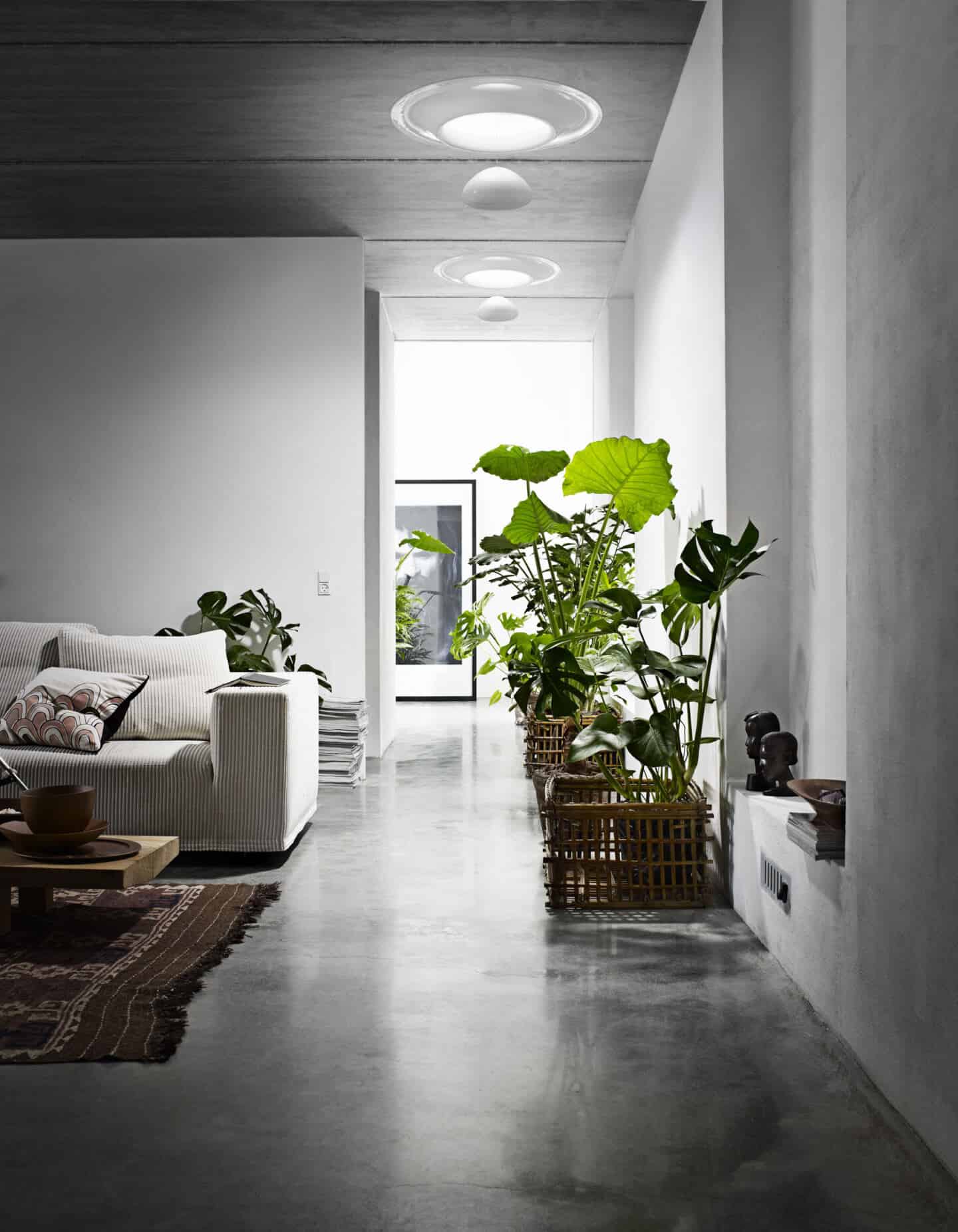 More natural light flows into this living room from sun tunnels in the ceiling