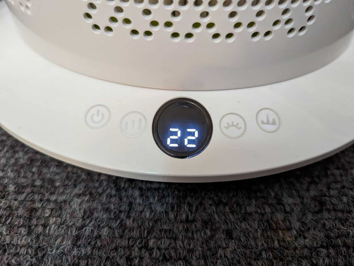 Close up of the digital display on the base of the Vortex Air Bladeless Fan Heater