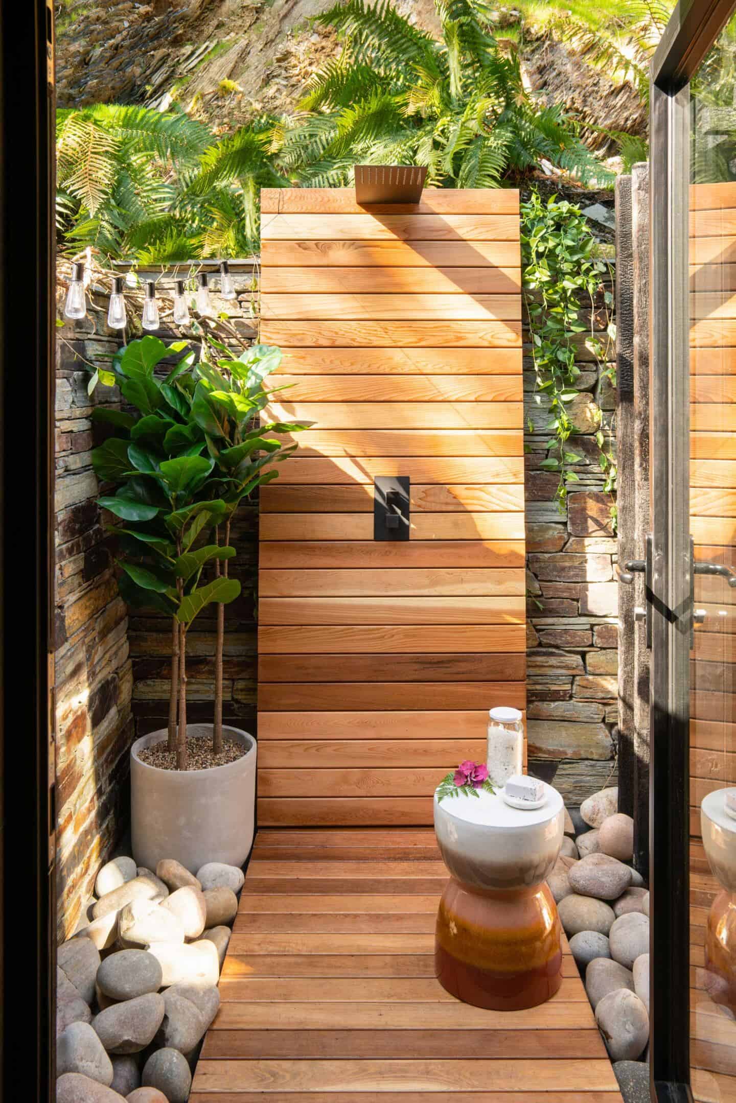 The outdoor tropical shower at Wildwood Spa retreat in North Devon