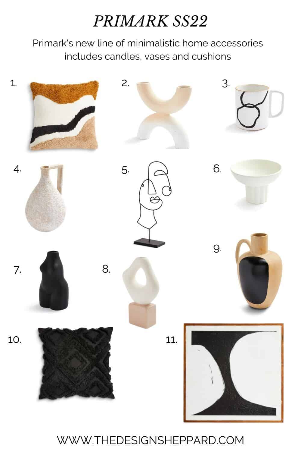 A numbered shopping page featuring minimalist home decor items